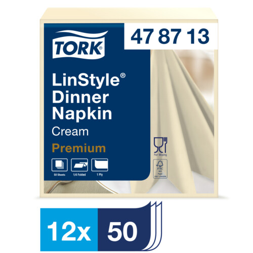 Tork Linstyle® χαρτοπετσέτα κρεμ 1φυλλη 1/4 39x39cm πολυτελείας 50τεμ