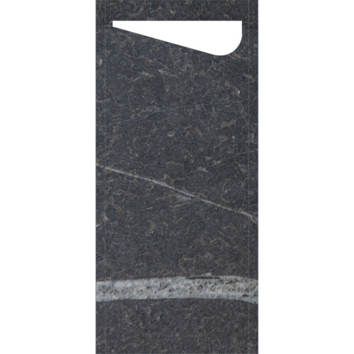 Duni Sacchetto® Marble Black θήκη μαχαιροπίρουνου με σχέδιο με χαρτοπετσέτα λευκή 1/12 8,5x19cm 100τεμ