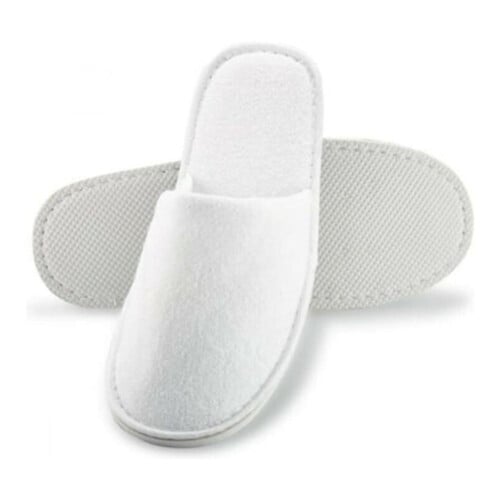 Ζεύγος παντόφλες Nap Cloth με αίσθηση fleece λευκές με σόλα 5mm σε ατομική συσκευασία 100τεμ