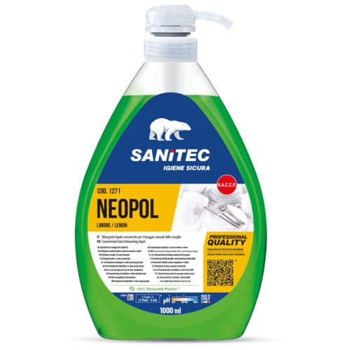Sanitec Neopol υγρό απορρυπαντικό πιάτων με αντλία για πλύσιμο στο χέρι με άρωμα λεμόνι 1L