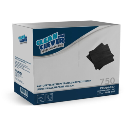 Clean&Clever Pro 30-207 Χαρτοπετσέτα πολυτελείας (εστιατορίου) 1φυλλη 1/4 23x24cm μαύρη 750τεμ