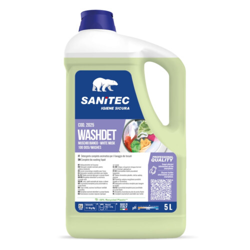 Sanitec Washdet πλήρες ενζυματικό απορρυπαντικό πλυντηρίου ρούχων με άρωμα White Musk 5L/ 5,1 Kg