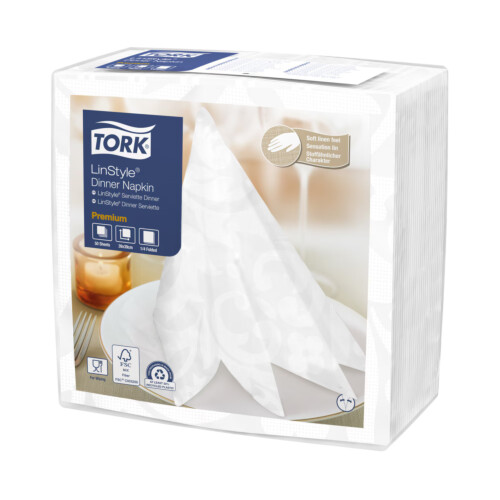Tork Linstyle® Dinner elegance χαρτοπετσέτα λευκή Airlaid 1/4 39x39cm 50τεμ