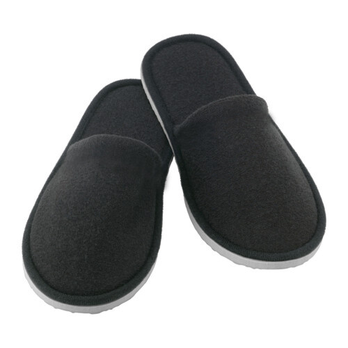 Ζεύγος παντόφλες βαμβακερές μαύρες με antislip σόλα 5mm σε ατομική συσκευασία 100τεμ