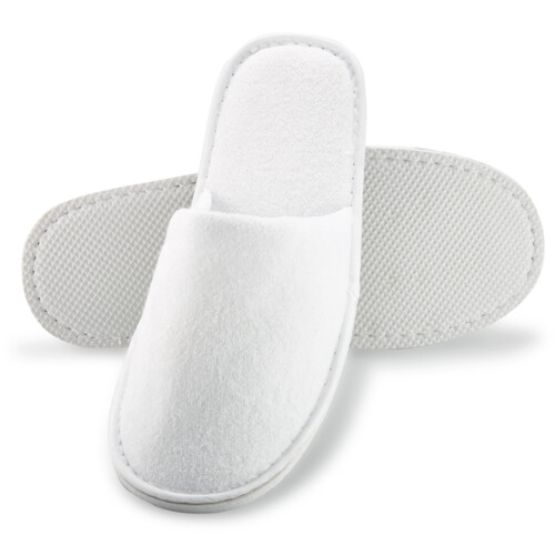 Ζεύγος παντόφλες βαμβακερές λευκές με antislip σόλα 5mm σε ατομική συσκευασία 100τεμ