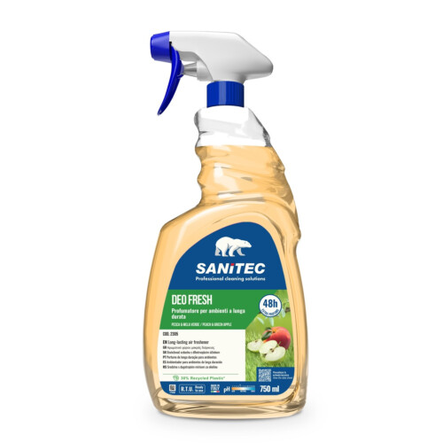Sanitec Deo Fresh Plus αρωματικό χώρου με τεχνολογία εξάλειψης οσμών με άρωμα Peach & Green Apple 0,75L 