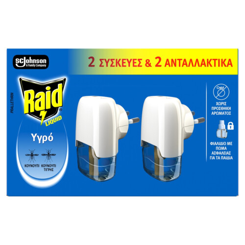 Raid® Liquid υγρό διπλό σετ 2 συσκευές με υγρό εντομοαπωθητικό 21ml για 2x30 νύχτες